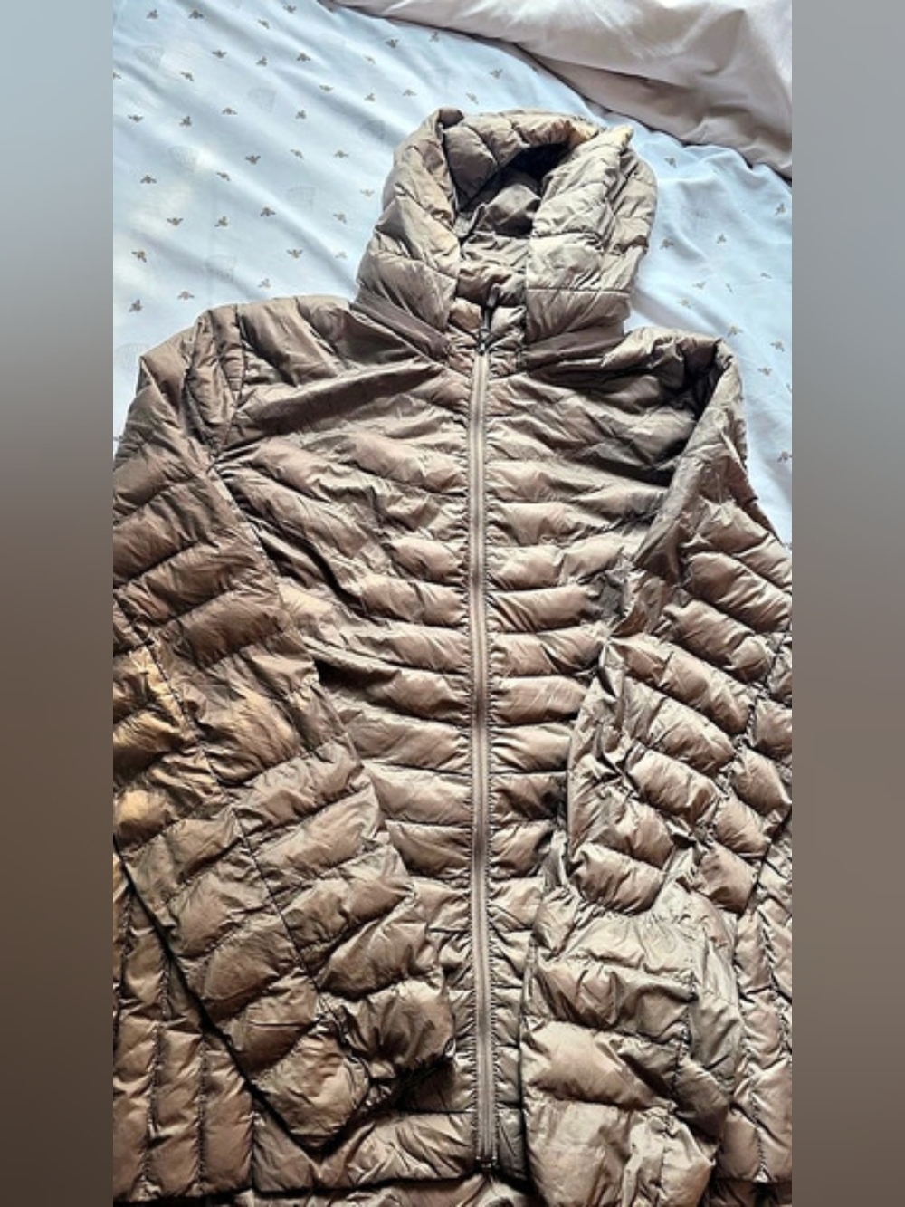 Heat Keep Hooded Puffer Jacket in Golden Light Brown